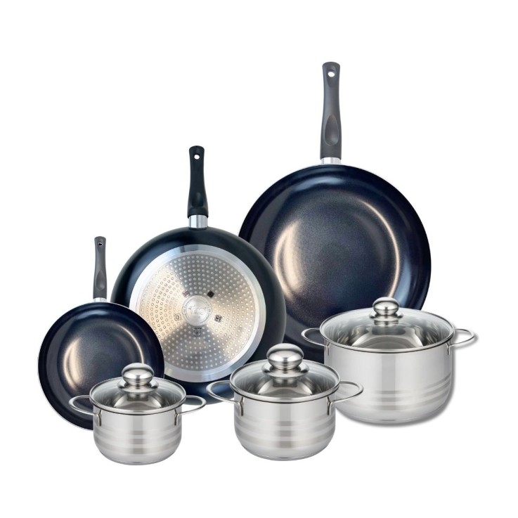 Batterie de cuisine Prima Brillant en aluminium et inox - 9 pièces - noir