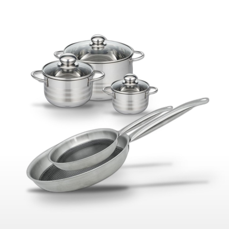Batterie de cuisine Relief Solution en inox - 24/28 cm, 12/16/20 cm - noire