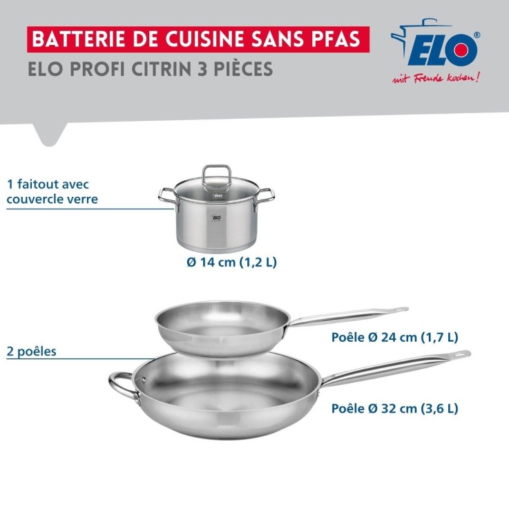 Batterie de cuisine Profi Therm Citrin en inox - 14, 24 et 32 cm