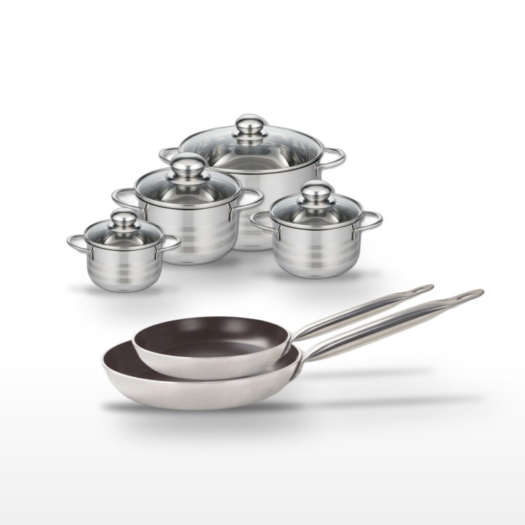 Batterie de cuisine - 2 poêles et 4 faitouts - 28/32 cm et 12/14/16/24 cm
