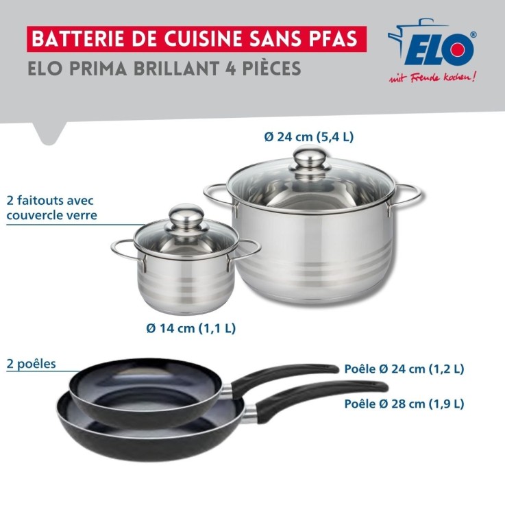 Batterie de cuisine Prima Brillant en aluminium et inox - 6 pièces - noire