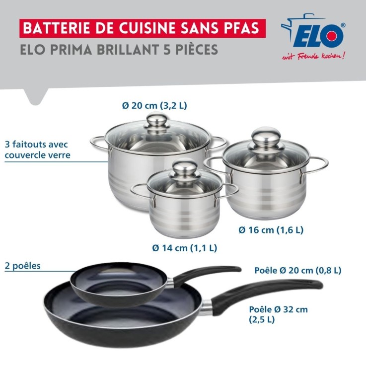 Batterie de cuisine Prima Brillant en aluminium et inox - 5 pièces
