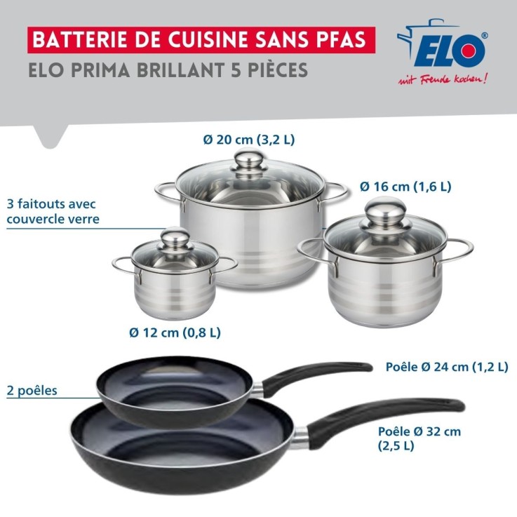 Batterie de cuisine Prima Brillant en aluminium et inox