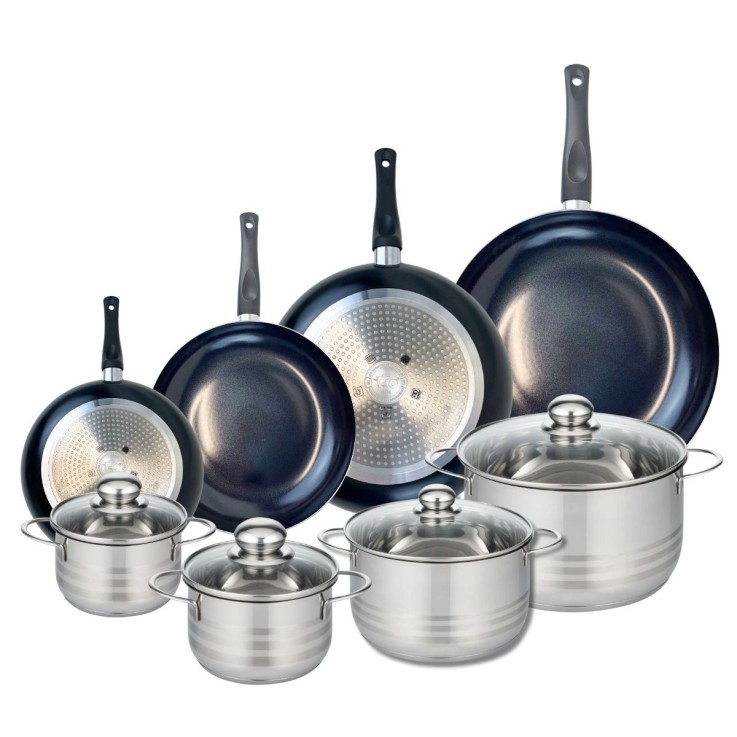 Batterie de cuisine Prima Brillant en aluminium et inox - 8 pièces - noire