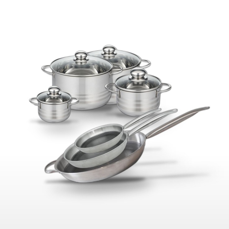 Batterie de cuisine Relief Solution en inox - 24/28/32 cm et 12/16/20/24 cm