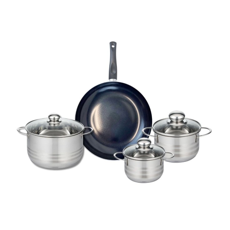 Batterie de cuisine Prima Brillant en aluminium et inox - 4 pièces - noir
