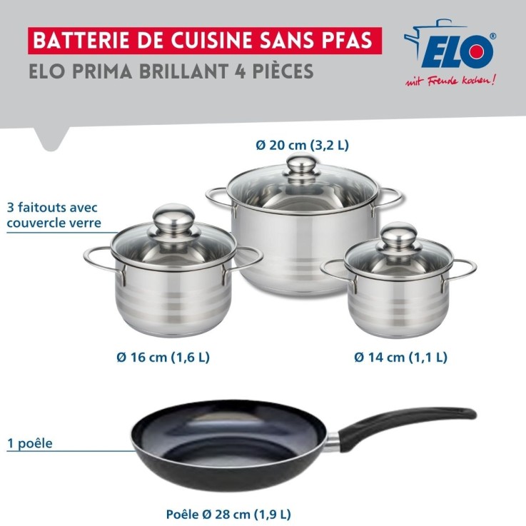 Batterie de cuisine Prima Brillant en aluminium et inox - 4 pièces - noir