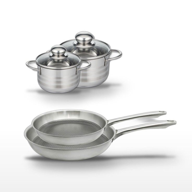 Batterie de cuisine Relief Passion en inox - poêles 24/28 cm - faitouts 12/14 cm