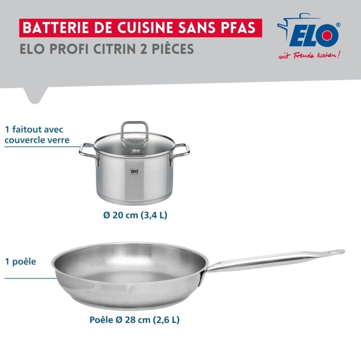 Batterie de cuisine Profi Citrin en inox - poêle 28 cm et faitout 20 cm - 3,4 L