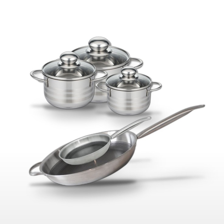 Batterie de cuisine Relief Solution en inox - lot de 5 pièces - noire