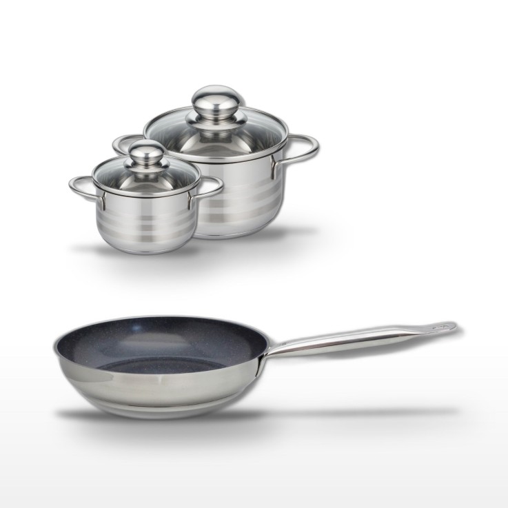 Batterie de cuisine Profi Therm Platinum en inox - 24, 12 et 16 cm