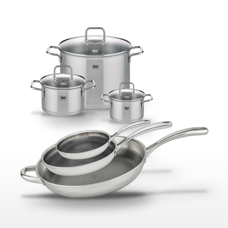 Batterie de cuisine Relief Evolution en inox - 24/28/32 cm et 16/20/26 cm