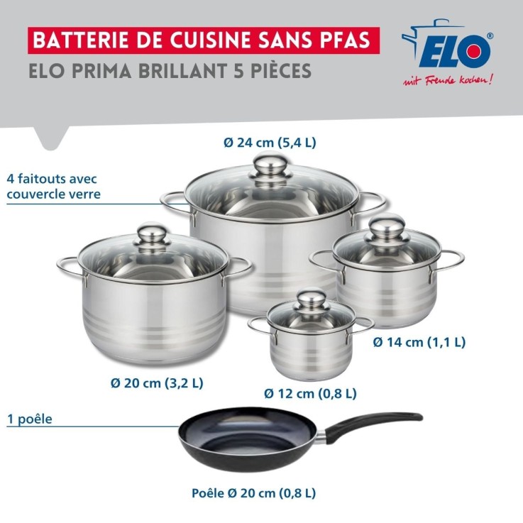 Batterie de cuisine Prima Brillant en aluminium et inox - 5 pièces