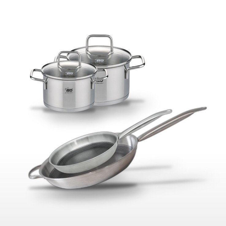 Batterie de cuisine Relief Solution en inox - 32/28 cm - 14/12 cm - gris