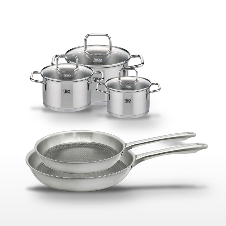 Batterie de cuisine Relief Passion en inox - 2 poêles, 3 faitouts gris