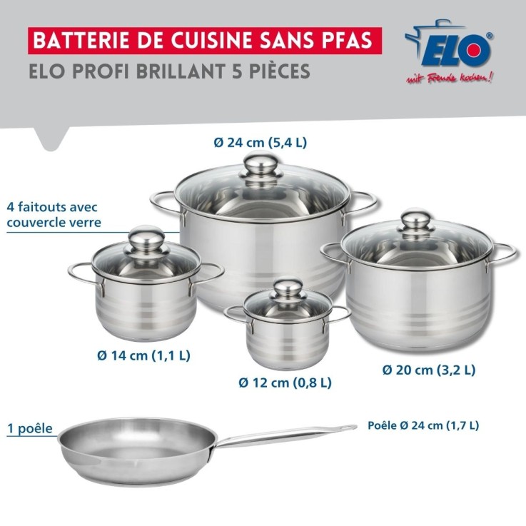Batterie de cuisine Profi Brillant en inox - 12, 14, 20 et 24 cm