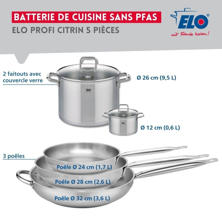 Batterie de cuisine Profi Citrin en inox - 12 à 32 cm
