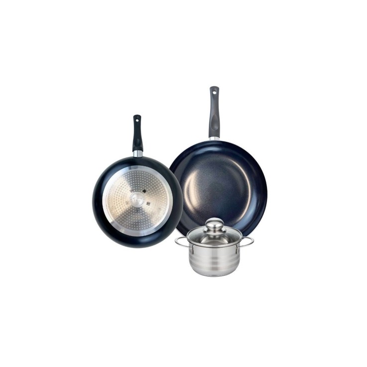 Batterie de cuisine Prima Brillant en aluminium et inox - 20/24/12 cm - noir