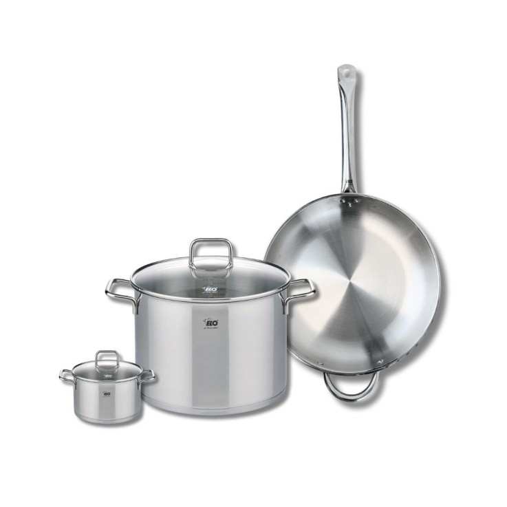 Batterie de cuisine Profi Citrin en inox - poêle 32 cm - faitouts 12 et 26 cm