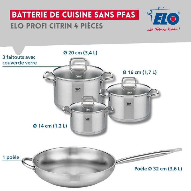 Batterie de cuisine Profi Citrin en inox - 32 cm - 14, 16 et 20 cm