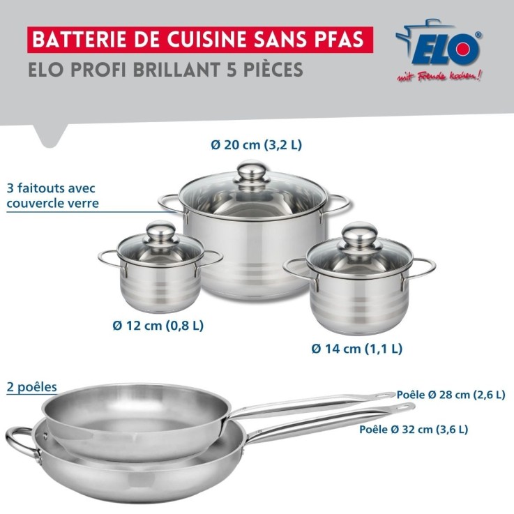 Batterie de cuisine Profi Brillant en inox - 5 pièces