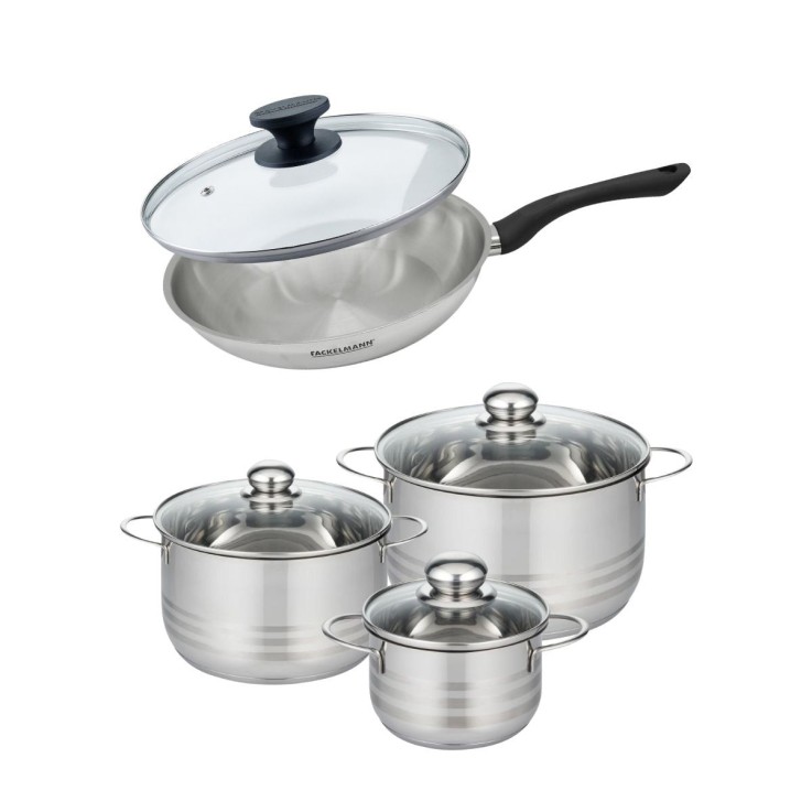Batterie de cuisine Généva Brillant en inox et verre - 28/16/20/24 cm - grise
