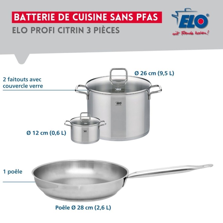 Batterie de cuisine Profi Citrin en inox - 28, 12 et 26 cm