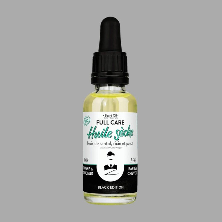 Huile sèche Bio à Barbe & Cheveux Full care black edition (30ml)