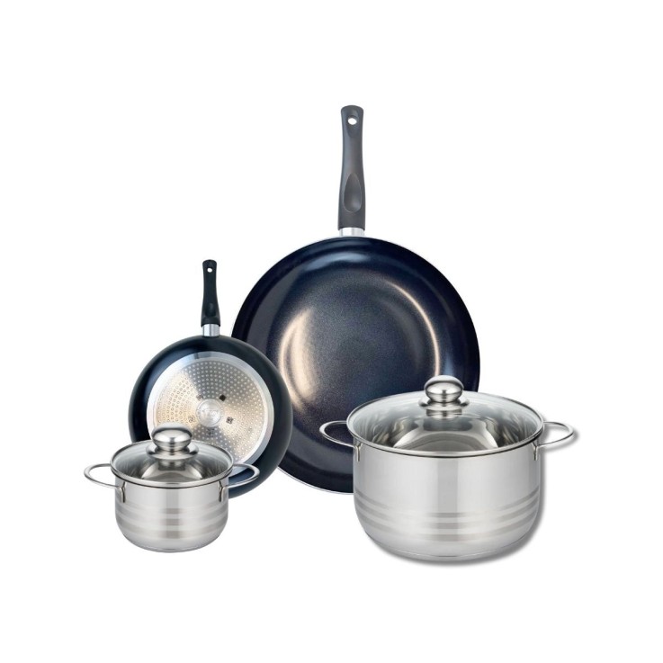 Batterie de cuisine Prima Brillant en aluminium et inox - 4 pièces - noir