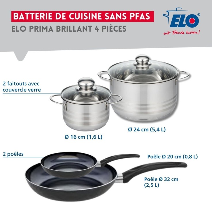 Batterie de cuisine Prima Brillant en aluminium et inox - 4 pièces - noir
