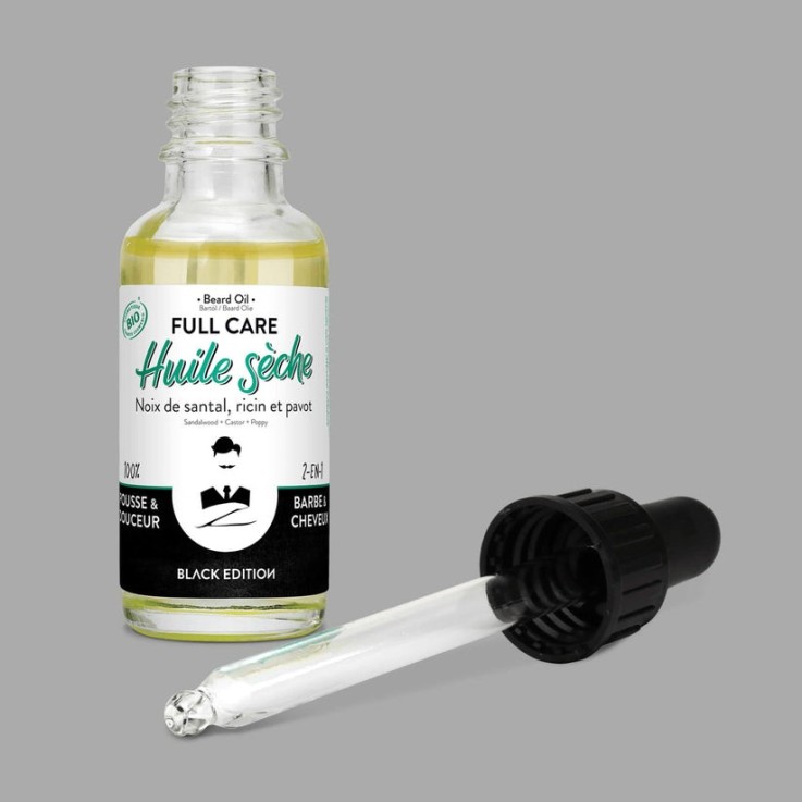 Huile sèche Bio à Barbe & Cheveux Full care black edition (30ml)