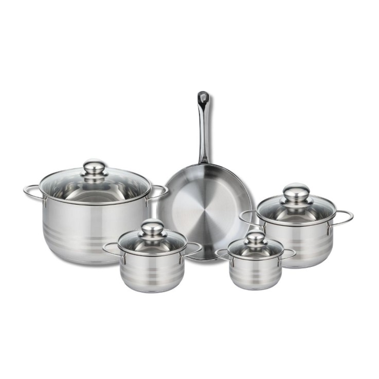 Batterie de cuisine Profi Brillant en inox - 5 pièces - 12/14/16/24 cm - grise