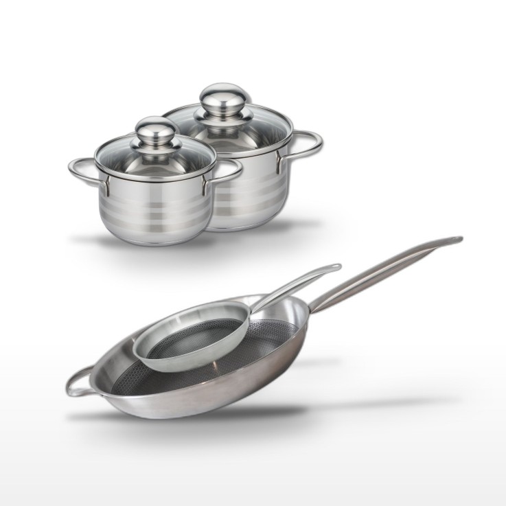 Batterie de cuisine Relief Solution en inox - 14/16/24/32 cm - noire