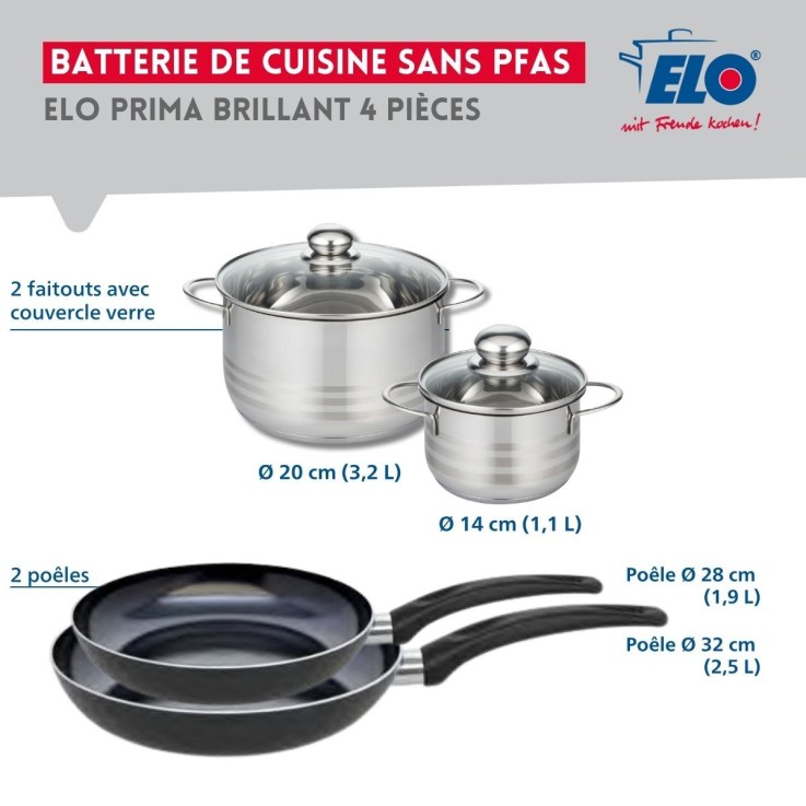 Batterie de cuisine Prima Brillant en aluminium et inox - 28/32/14/20 cm