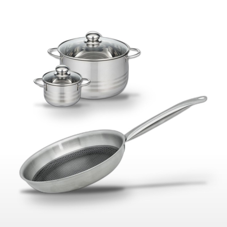 Batterie de cuisine Relief Solution en inox - 12, 20 et 28 cm