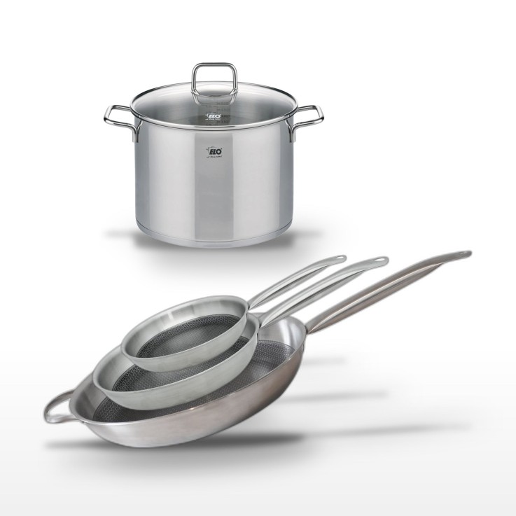 Batterie de cuisine Relief Solution en inox - 24, 26, 28 et 32 cm - noire