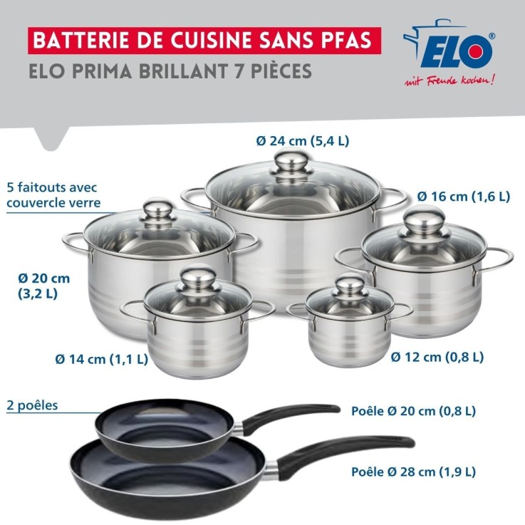 Batterie de cuisine Prima Brillant en aluminium et inox - 7 pièces - noire