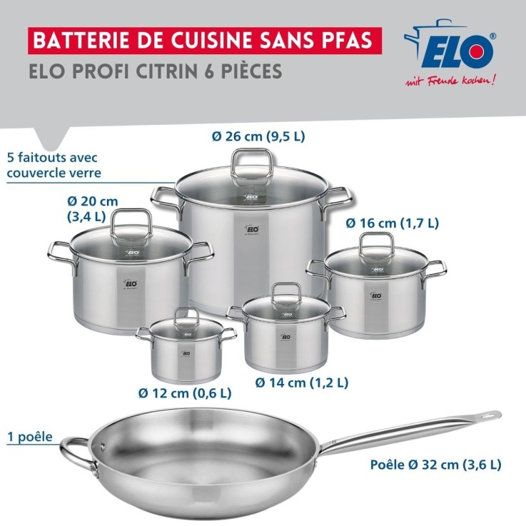 Batterie de cuisine Profi Citrin en inox - 6 pièces - gris