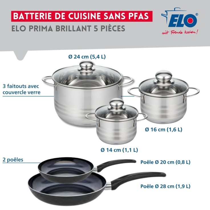 Batterie de cuisine Prima Brillant en aluminium et inox - 5 pièces
