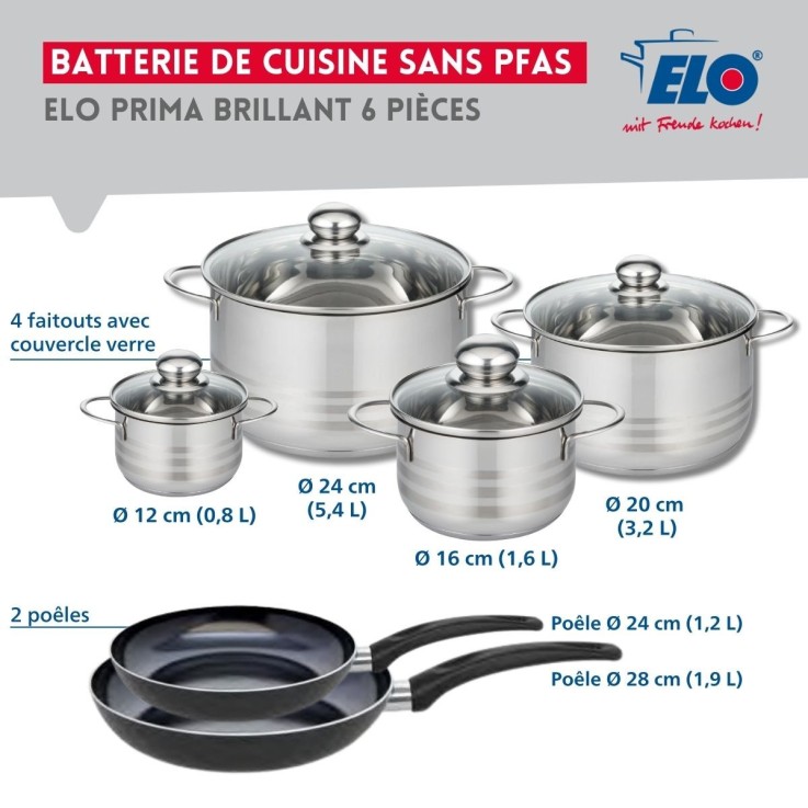 Batterie de cuisine Prima Brillant en aluminium et inox - assortiment 6 pièces
