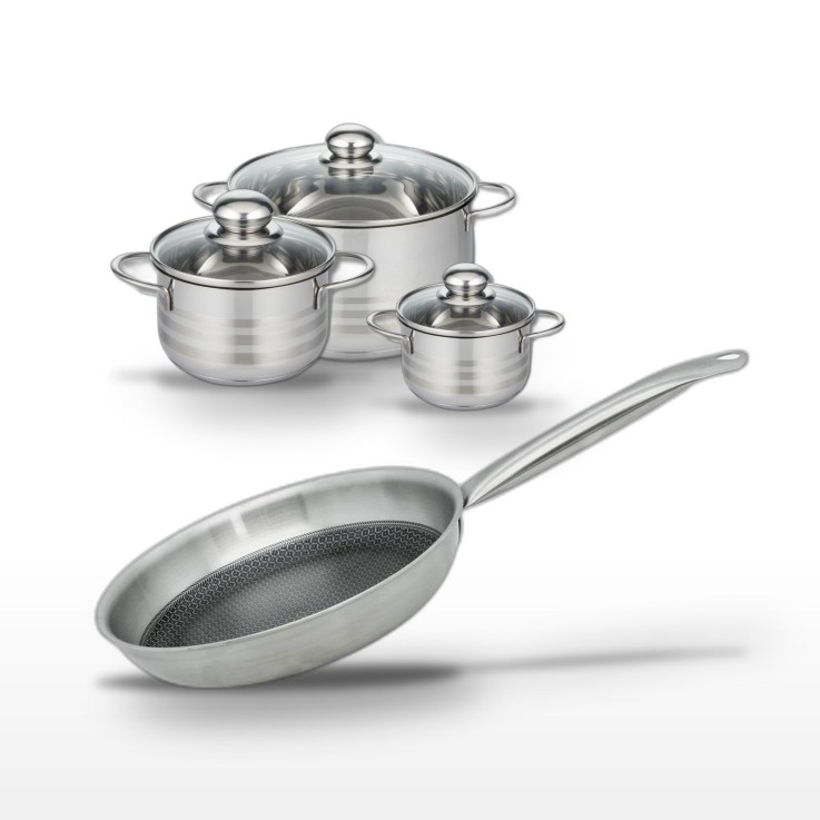 Batterie de cuisine Relief Solution en inox - 28 cm - 12/16/24 cm - noire