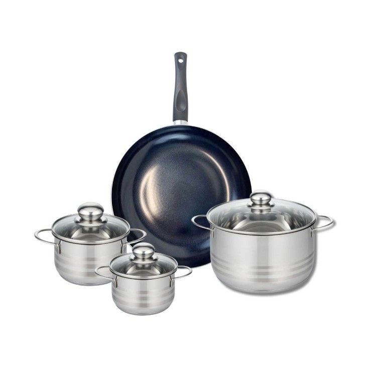 Batterie de cuisine Prima Brillant en aluminium et inox - 4 pièces - noir