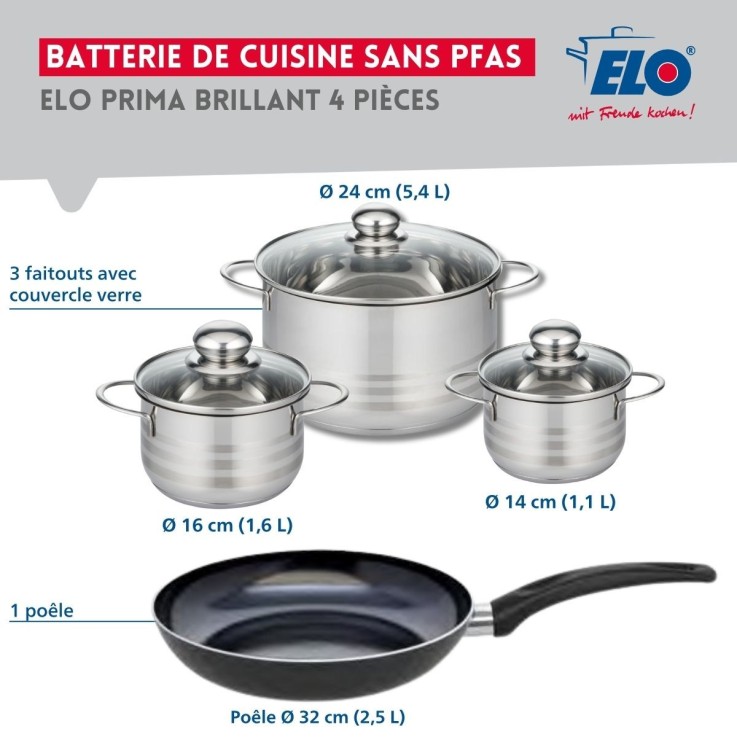 Batterie de cuisine Prima Brillant en aluminium et inox - 4 pièces - noir