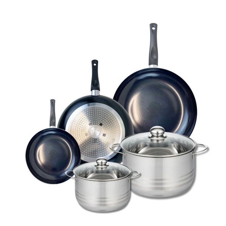Batterie de cuisine Prima Brillant en aluminium et inox - 20, 24, 28 et 32 cm - noire