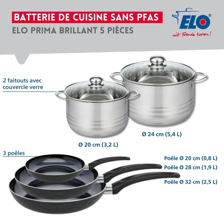 Batterie de cuisine Prima Brillant en aluminium et inox - 20, 24, 28 et 32 cm - noire