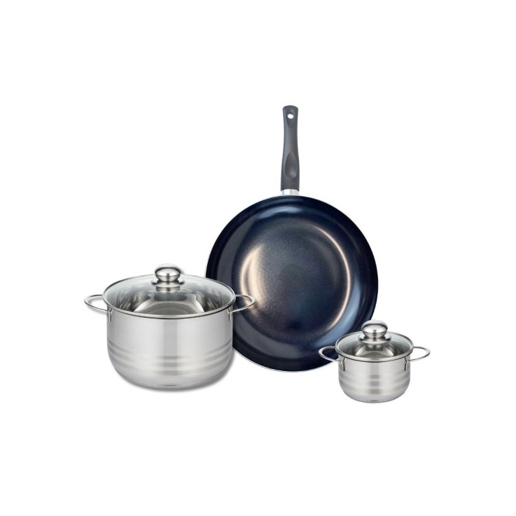 Batterie de cuisine Prima Brillant en aluminium et inox - 12, 20 et 28 cm - noire