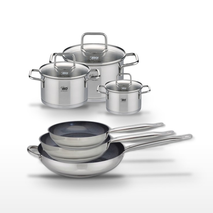Lot de poêles Profi Therm Platinum en céramique et faitouts Citrin en inox - 24/28/32 cm - 12/16/20 cm