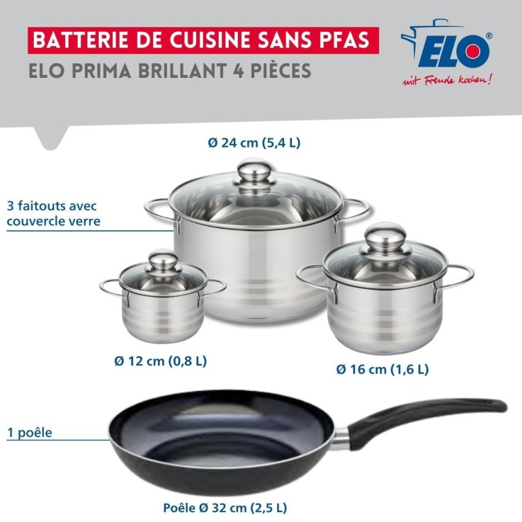 Batterie de cuisine Prima Brillant en aluminium et inox - 4 pièces
