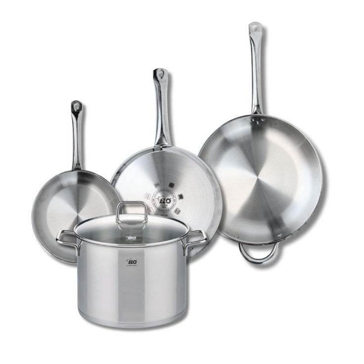 Batterie de cuisine Profi Citrin en inox - poêles 24, 28 et 32 cm - faitout 26 cm
