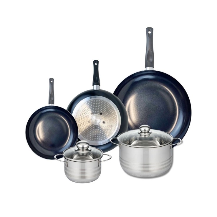Batterie de cuisine Prima Brillant en aluminium et inox - 5 pièces - noire